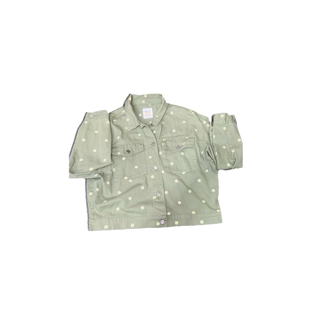 Cali 1850 Button Denim Jean Jacket Light Green Daisy Floral Print Women's XL - Picture 7 of 7
